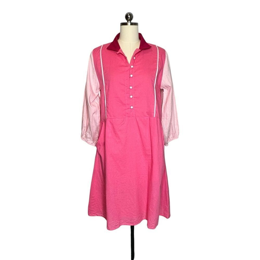 Victoria Dunn Pink Colorblock Long Sleeve Shirt Dress | Size S